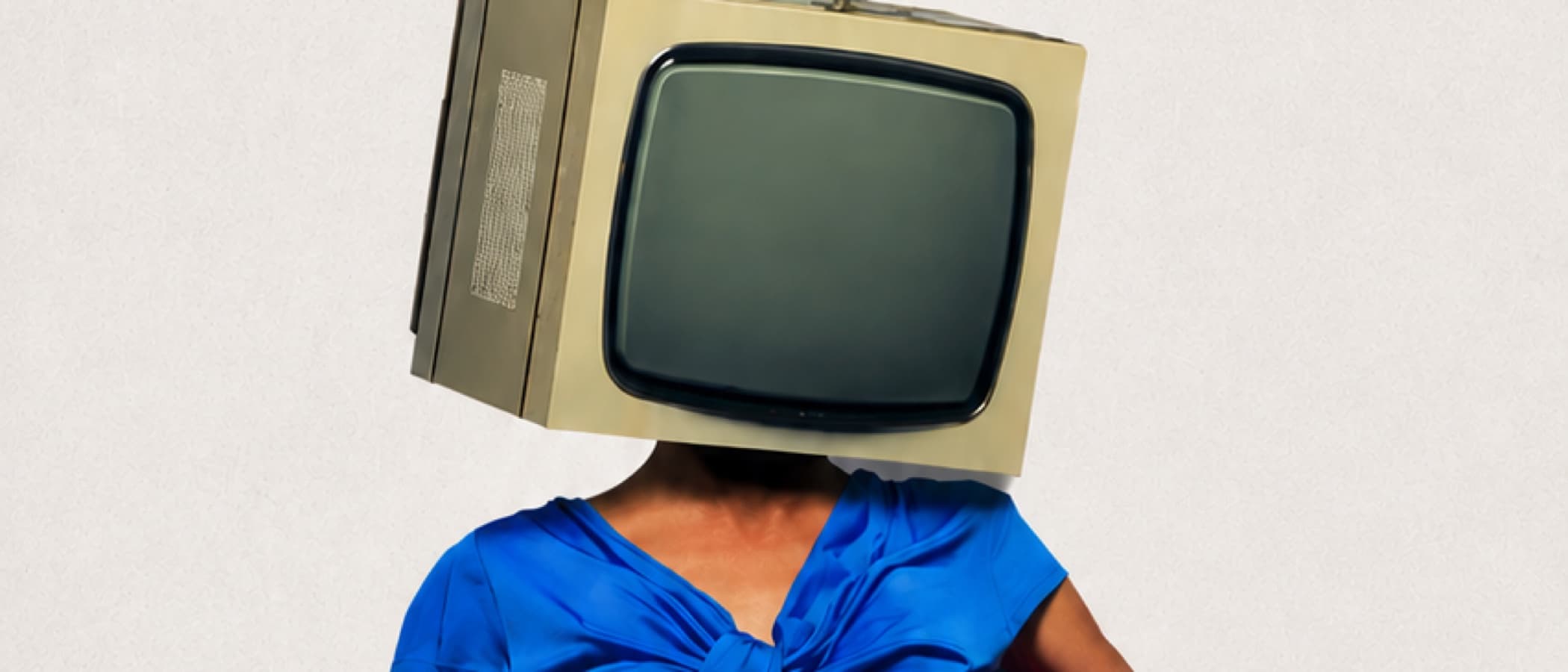 Get You Tix TV — “Get Your Tickets Now” in hand-drawn blue lettering above a seated figure in a blue dress with a vintage television in place of her head
