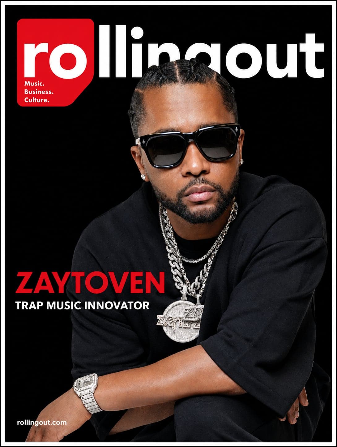 Rolling Out cover featuring producer Zaytoven in black against a dark background