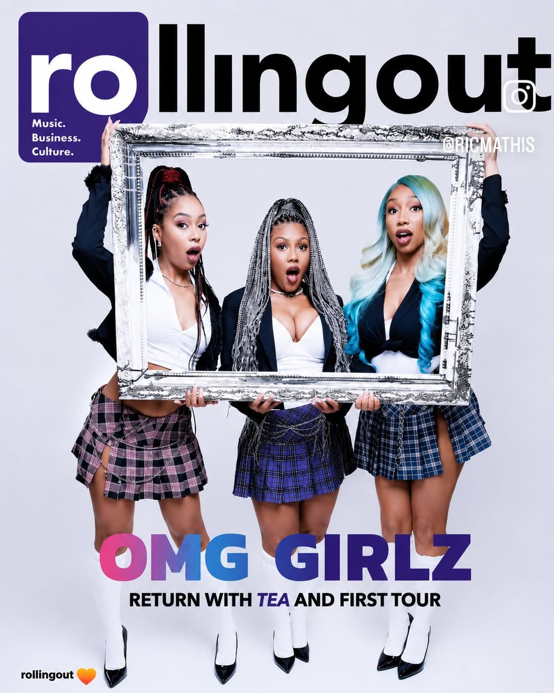 Rolling Out cover featuring the OMG Girlz in school-uniform styling